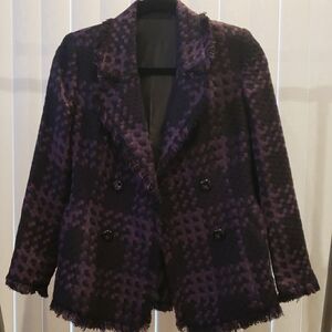 Purple Tweed Blazer with Notched Lapel